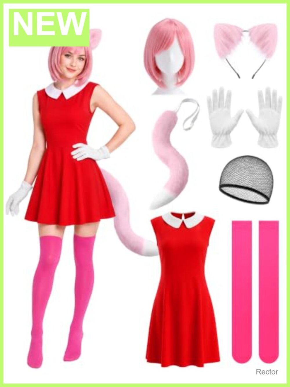 Pink Hedgehog Costume Set With Wig Ears Tail Gloves Socks